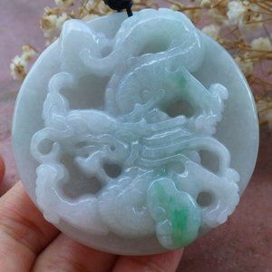 Certified Natural Burma A Jade jadeite Dragon Bead Circle Pendant Necklace